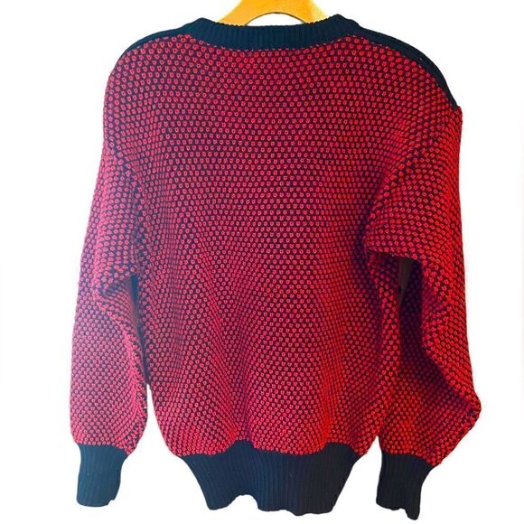 Obermeyer Sz L Red Black Chunky Knit Ski Winter Wool Retro Vintage Crew Sweater - Picture 2 of 7